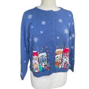 Bechamel Ugly Christmas Sweater Embroidered Village Snowflake Winter Cardigan-PL